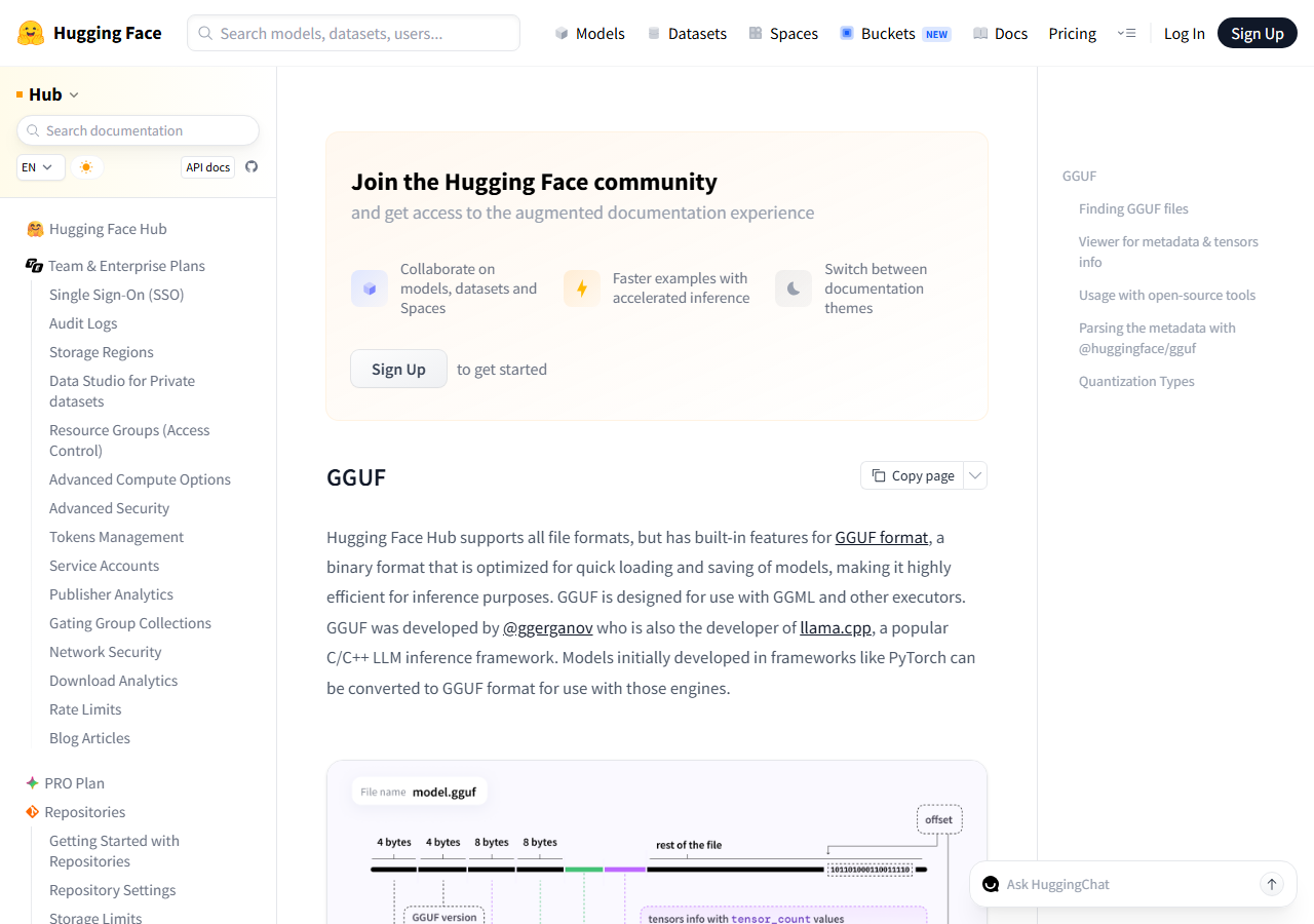 Live screenshot of Hugging Face Hub GGUF documentation